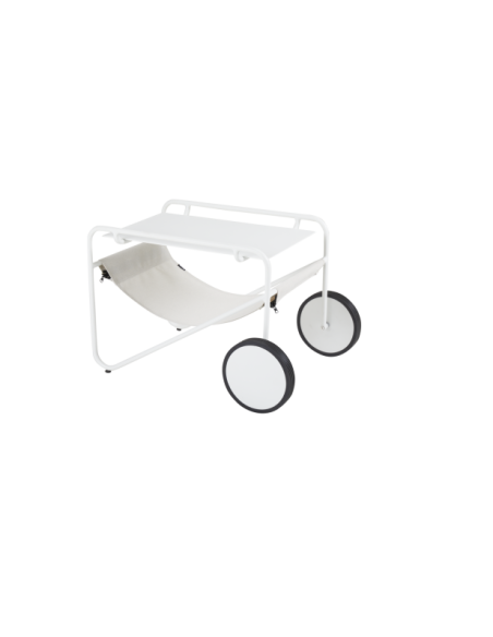 Mesa Auxiliar Exterior POUL TABLE 72x44 cm, Aluminio, Textilene / Blanco / Blanco Roto - Brafab