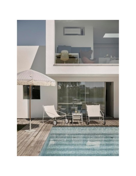 Mesa Auxiliar Exterior POUL TABLE 72x44 cm, Aluminio, Textilene / Blanco / Blanco Roto - Brafab