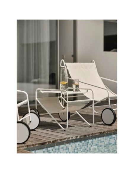 Mesa Auxiliar Exterior POUL TABLE 72x44 cm, Aluminio, Textilene / Blanco / Blanco Roto - Brafab