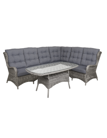 Mesa de Centro Exterior ROSITA 150x80 cm, Ratán sintético, Cristal / Gris - Brafab