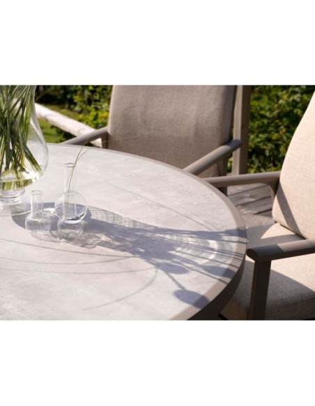 Mesa Exterior SAMVARO Ø140 cm de Comedor, Aluminio, Cristal / Caqui / Arena - Brafab