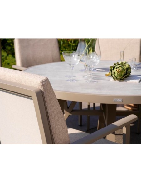 Mesa Exterior SAMVARO Ø140 cm de Comedor, Aluminio, Cristal / Caqui / Arena - Brafab