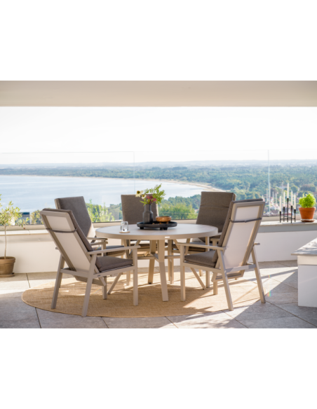 Mesa Exterior SAMVARO Ø140 cm de Comedor, Aluminio, Cristal / Caqui / Arena - Brafab