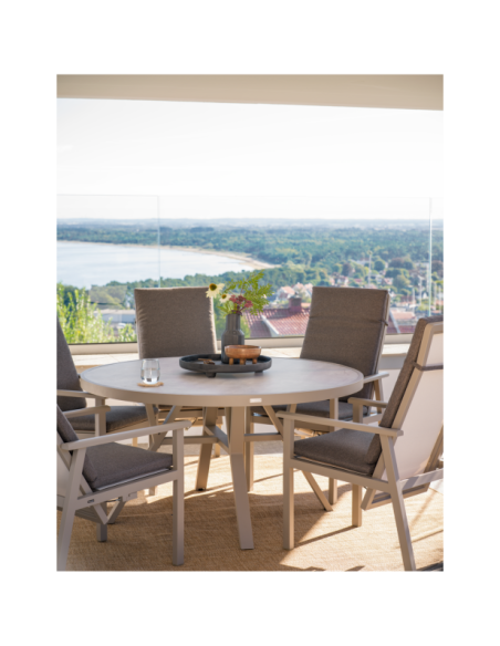 Mesa Exterior SAMVARO Ø140 cm de Comedor, Aluminio, Cristal / Caqui / Arena - Brafab