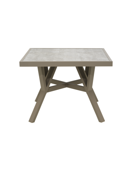 Mesa de Centro Alta Exterior SAMVARO 90x90 cm, Aluminio, Cristal / Caqui - Brafab