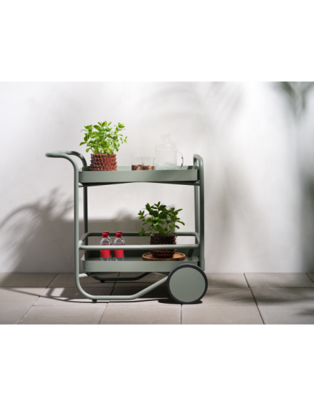 Carrito Exterior TROLLY 88x59 cm, Aluminio / Verde Empolvado - Brafab
