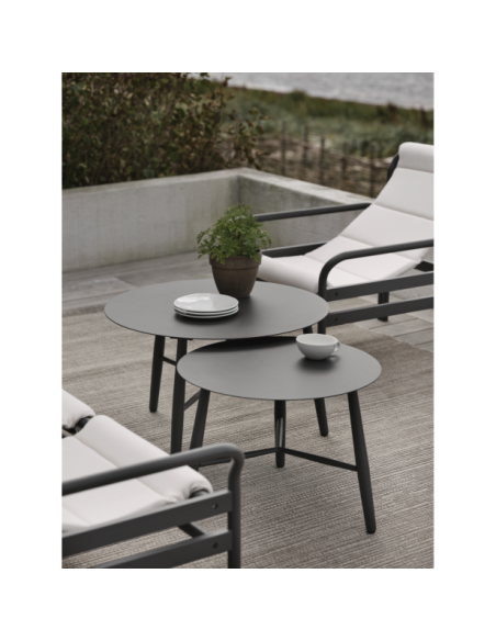 Mesa de Centro Exterior VANNES Ø60 cm, Aluminio / Negro - Brafab