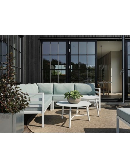 Mesa de Centro Exterior VANNES Ø75 cm, Aluminio / Blanco - Brafab