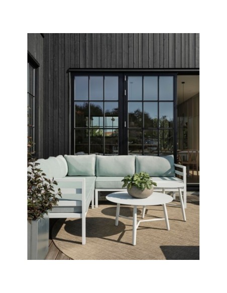 Mesa de Centro Exterior VANNES Ø75 cm, Aluminio / Blanco - Brafab