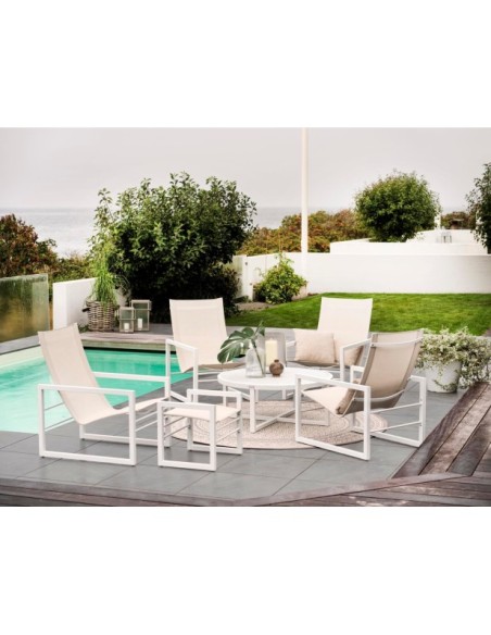 Mesa de Centro Exterior VEVI Ø100 cm, Aluminio / Blanco - Brafab