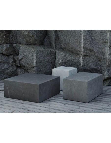 Mesa de Centro Exterior ZTEN 40x40 cm, Piedra compuesta, Aluminio / Blanco - Brafab