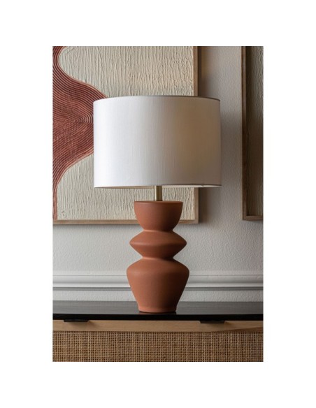 Lámpara de Mesa HASNA, Cerámica / Blanco, Plata, Marrón - Kodu Home Design