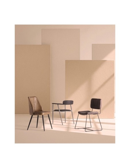 Silla ISSERT, Piel / Marrón, Negro - Kodu Home Design