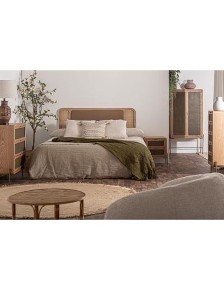 Cabecero de Cama LARVIK 160x88 cm, Madera, Terciopelo, Ratán / Marrón, Camel - Kodu Home Design