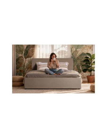 Cama NATASHA 165x225x105 cm, Poliéster, Madera / Beige - Kodu Home Design