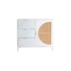 Cómoda ZEMNE, Madera de Pino, Ratán / Blanco, Natural -...