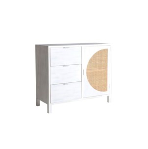 Cómoda ZEMNE, Madera de Pino, Ratán / Blanco, Natural -... 2