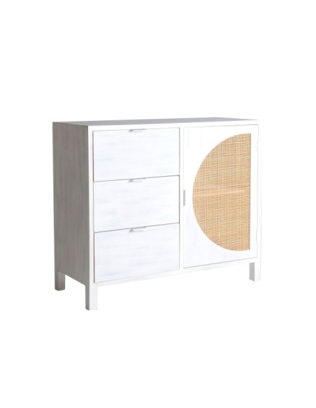 Cómoda ZEMNE, Madera de Pino, Ratán / Blanco, Natural - Kodu Home Design