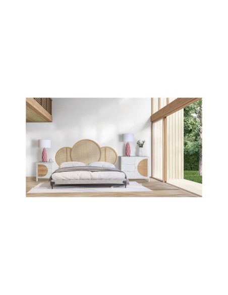 Cómoda ZEMNE, Madera de Pino, Ratán / Blanco, Natural - Kodu Home Design