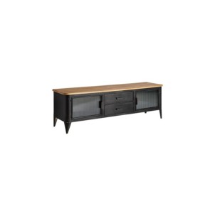 Mueble TV EASBY, Hierro, Vidrio, Madera / Negro, Marrón -... 2