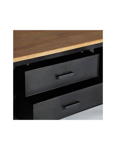 Mueble TV EASBY, Hierro, Vidrio, Madera / Negro, Marrón - Kodu Home Design