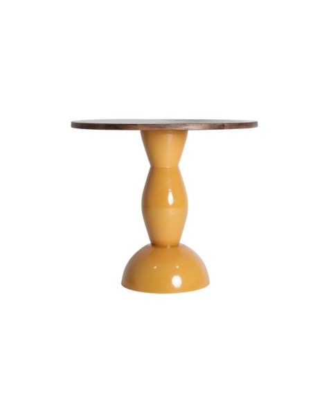 Mesa NAHINA Ø90x79 cm de Comedor, Hierro, Madera de Mango / Ocre, Marrón - Kodu Home Design