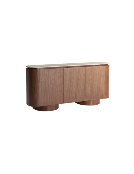 Aparador DUNE, Mármol Sintético, DM, Chapa de Nogal / Beige, Marrón - Kodu Home Design