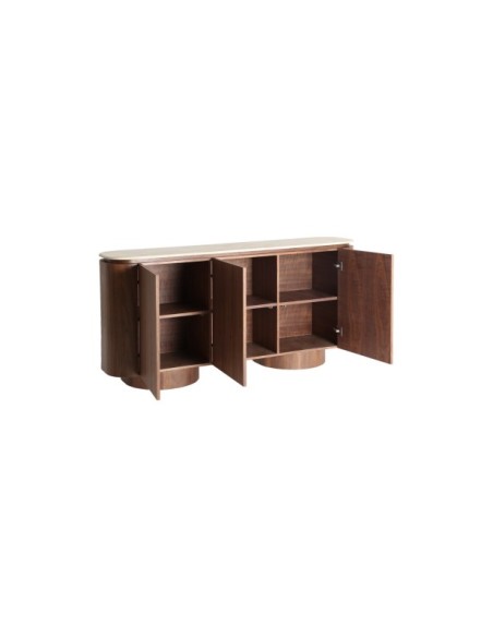 Aparador DUNE, Mármol Sintético, DM, Chapa de Nogal / Beige, Marrón - Kodu Home Design