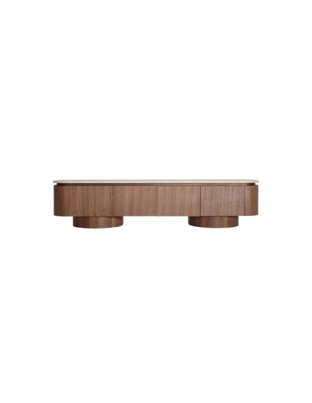 Mueble TV DUNE, Mármol Sintético, DM, Chapa de Nogal / Beige, Marrón - Kodu Home Design
