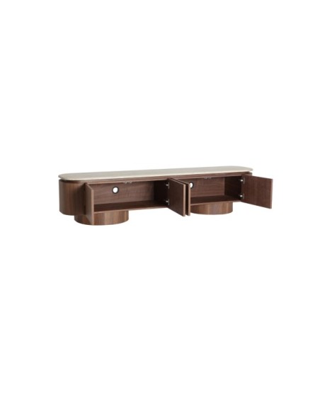 Mueble TV DUNE, Mármol Sintético, DM, Chapa de Nogal / Beige, Marrón - Kodu Home Design