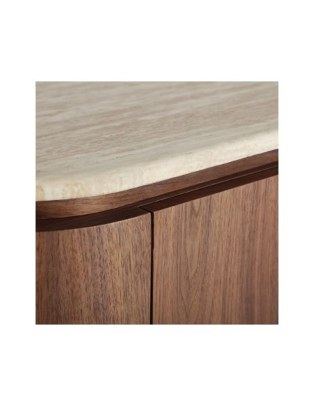 Mueble TV DUNE, Mármol Sintético, DM, Chapa de Nogal / Beige, Marrón - Kodu Home Design