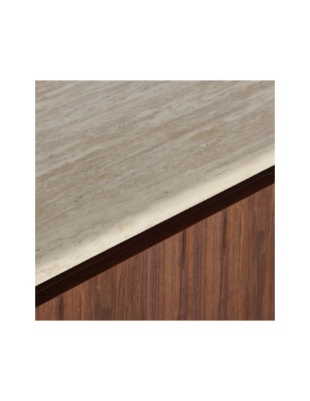 Mueble TV DUNE, Mármol Sintético, DM, Chapa de Nogal / Beige, Marrón - Kodu Home Design
