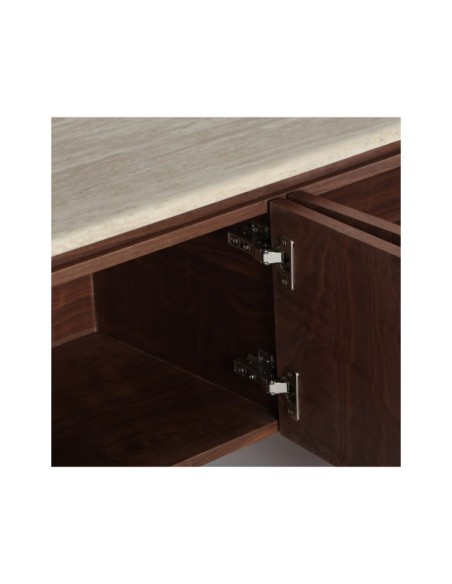 Mueble TV DUNE, Mármol Sintético, DM, Chapa de Nogal / Beige, Marrón - Kodu Home Design