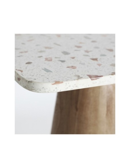 Mesa de Bar LAUTREC 70x70x75 cm, Terrazo, Madera de Mango / Blanco, Marrón - Kodu Home Design