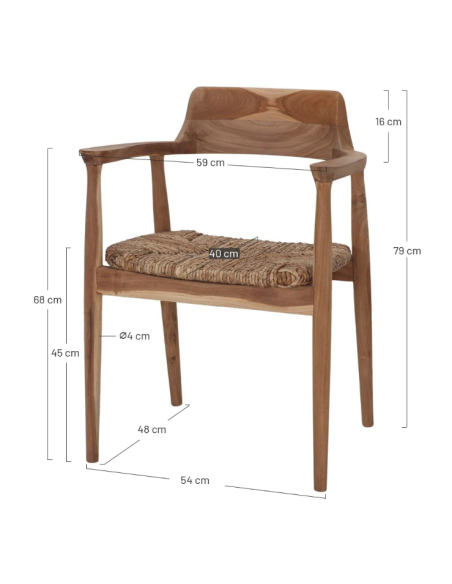 Silla con Brazos MANDALAY, Teca / Fibra Natural