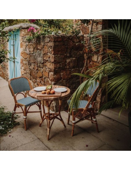 Mesa De Comedor Lofoten De Madera De Teca Y Ratán Natural Circular Ø70 Cm