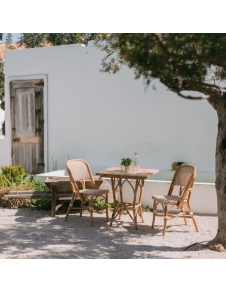 Mesa De Comedor Lofoten De Madera De Teca Y Ratán Natural Circular Ø70 Cm