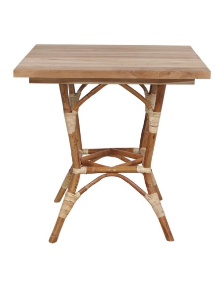 Mesa De Comedor Lofoten De Madera De Teca Y Ratán Natural Cuadrada 70x70 Cm