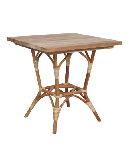 Mesa De Comedor Lofoten De Madera De Teca Y Ratán Natural Cuadrada 70x70 Cm