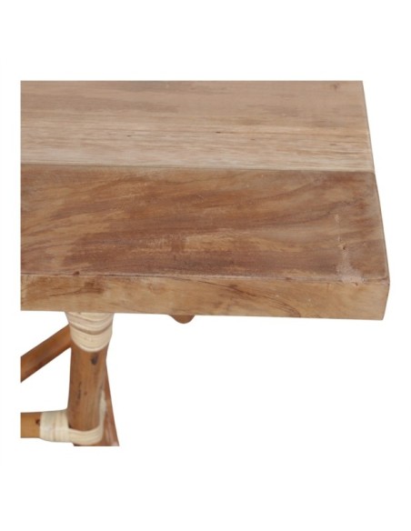 Mesa De Comedor Lofoten De Madera De Teca Y Ratán Natural Cuadrada 70x70 Cm
