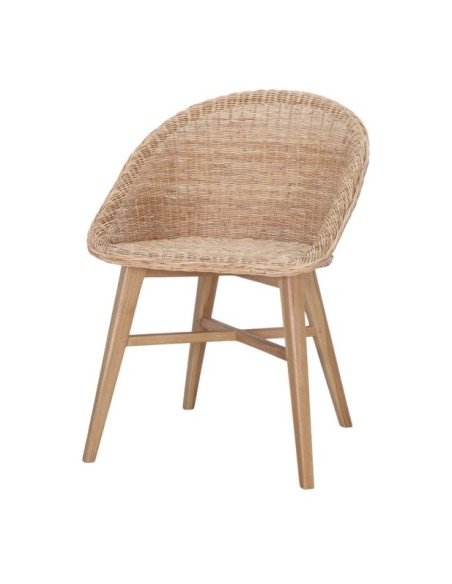 Silla Tavira De Madera Maciza De Teka Y Ratán Sintético Natural Natural