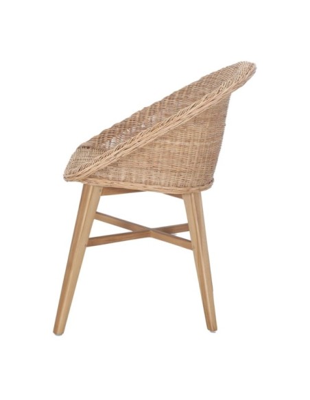 Silla Tavira De Madera Maciza De Teka Y Ratán Sintético Natural Natural