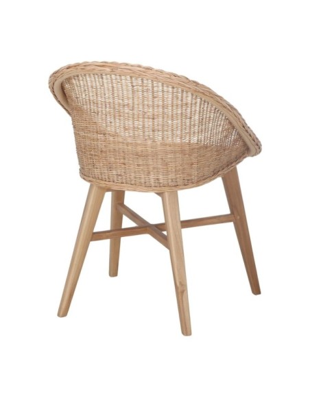 Silla Tavira De Madera Maciza De Teka Y Ratán Sintético Natural Natural