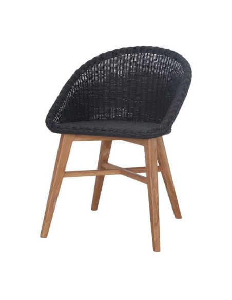 Silla Tavira De Madera Maciza De Teka Y Ratán Sintético Negra Negra