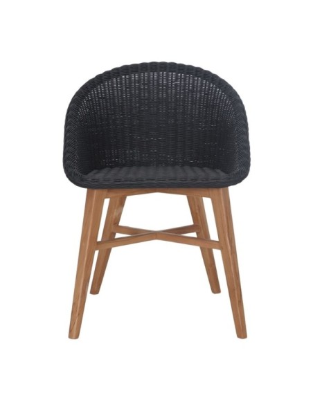 Silla Tavira De Madera Maciza De Teka Y Ratán Sintético Negra Negra