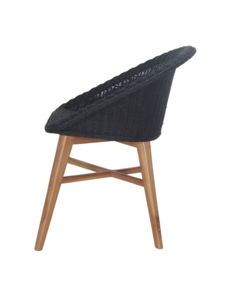 Silla Tavira De Madera Maciza De Teka Y Ratán Sintético Negra Negra