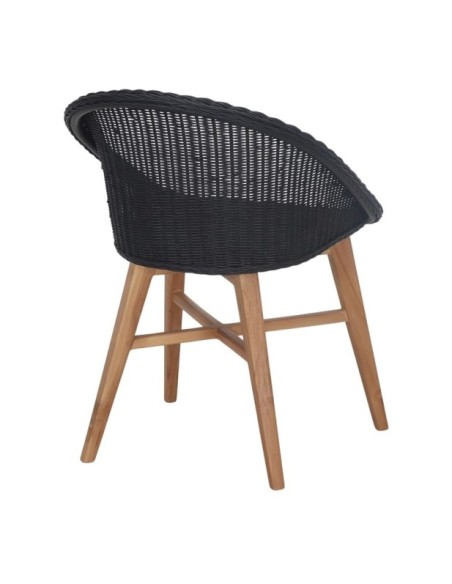 Silla Tavira De Madera Maciza De Teka Y Ratán Sintético Negra Negra
