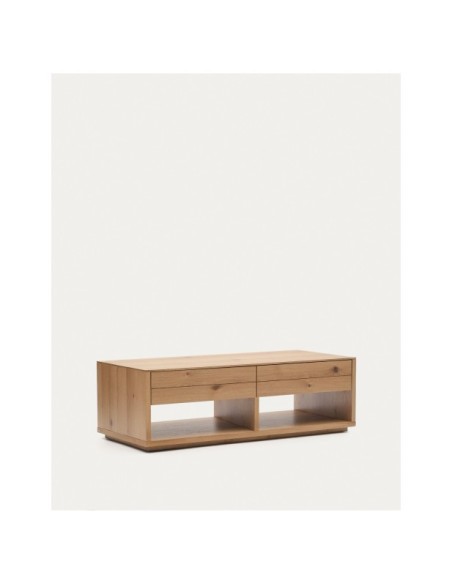 Mesa de centro Alguema 2 cajones en chapa de roble con acabado natural 140 x 60 cm - Kave Home