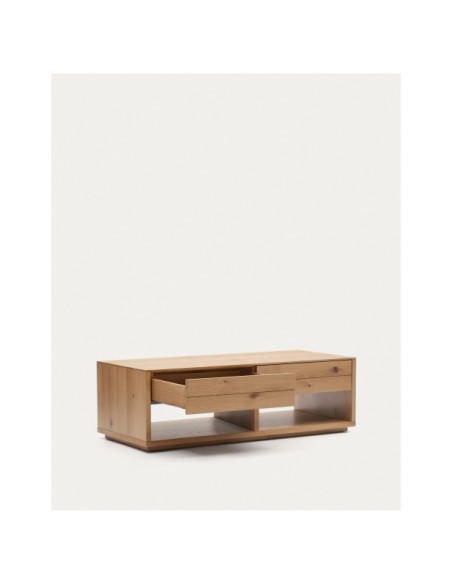 Mesa de centro Alguema 2 cajones en chapa de roble con acabado natural 140 x 60 cm - Kave Home