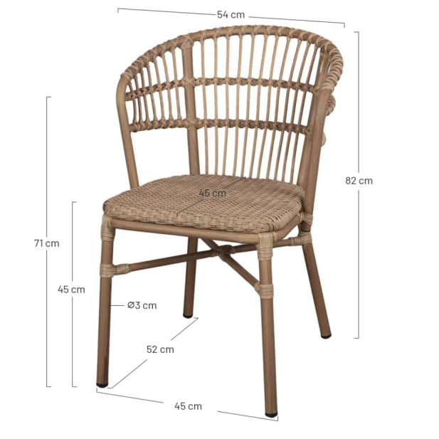 Silla SAVANA, Ratán Sintético / Metal Bambú. Vackart - medidas